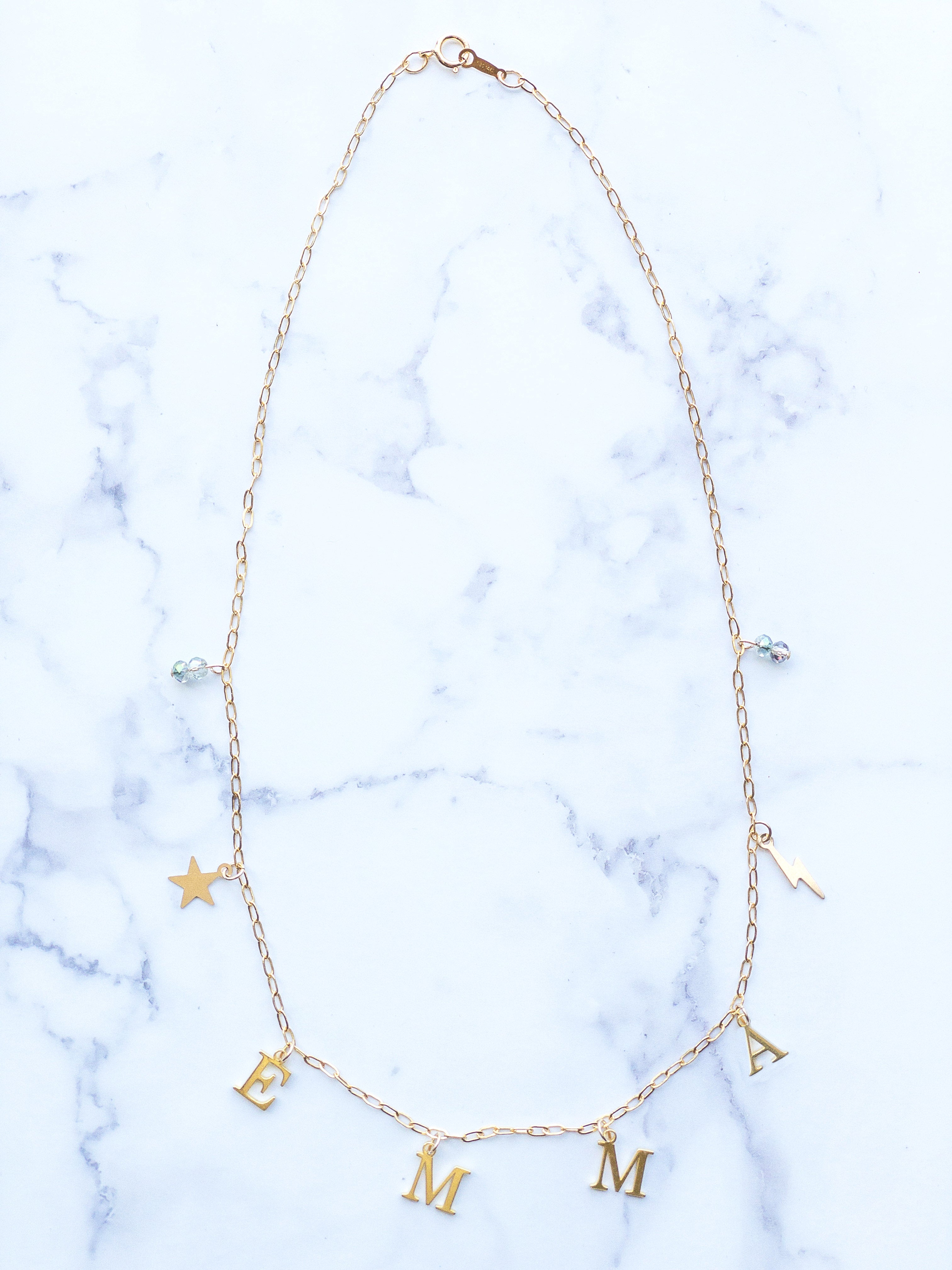 Personalised Gold Charm Necklace with Stars, Bolts and Beads