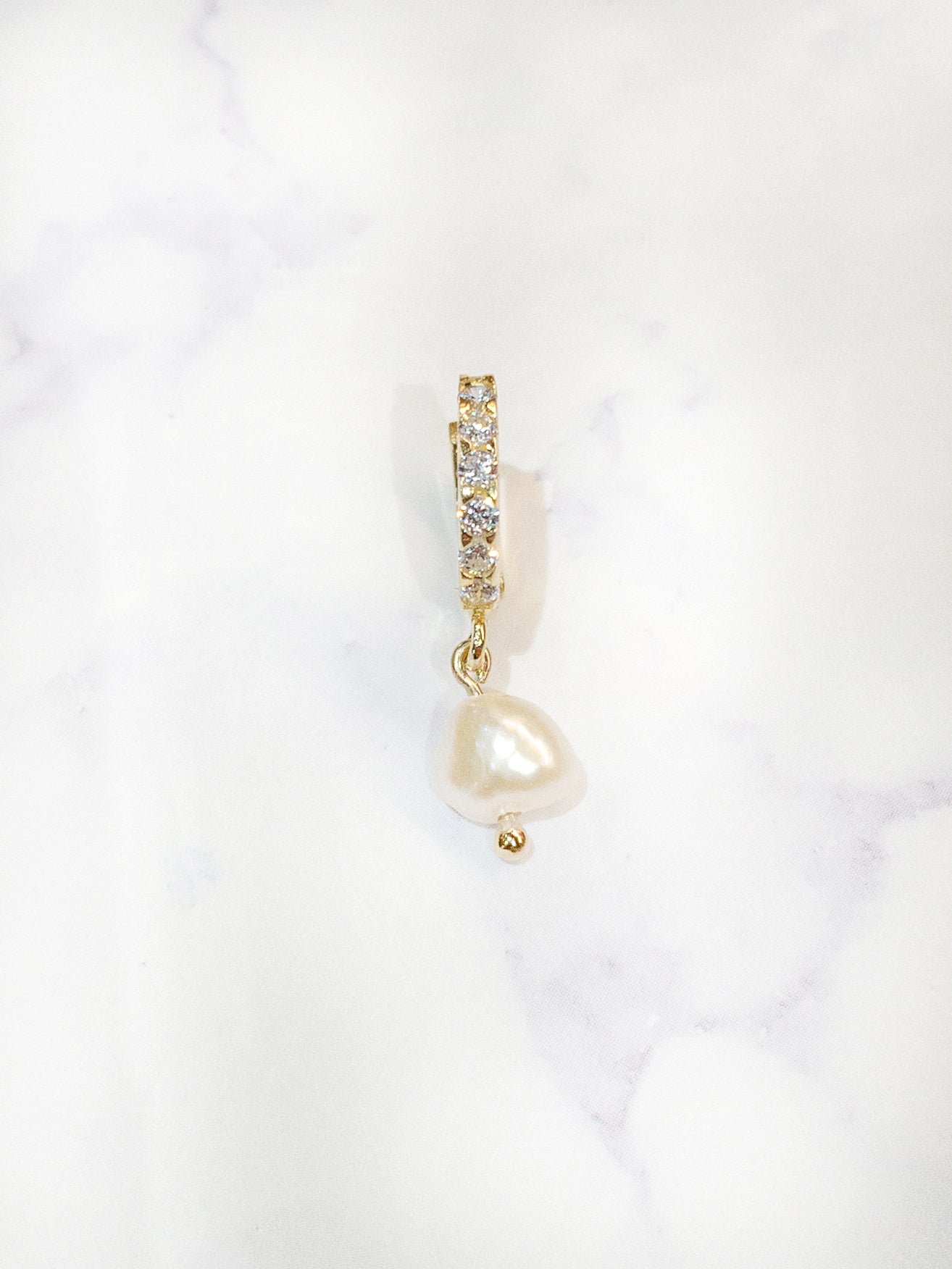 Gold Vermeil Sparkly Mini Hoops with Pearl Charms