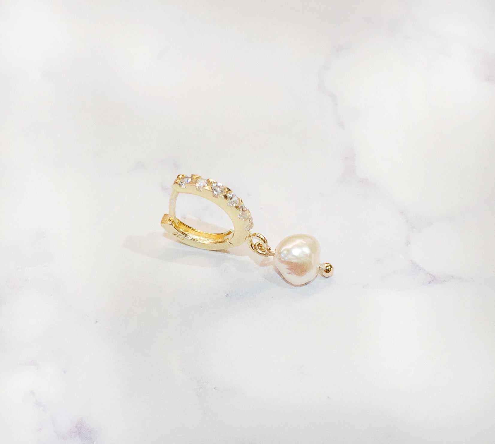 Gold Vermeil Sparkly Mini Hoops with Pearl Charms