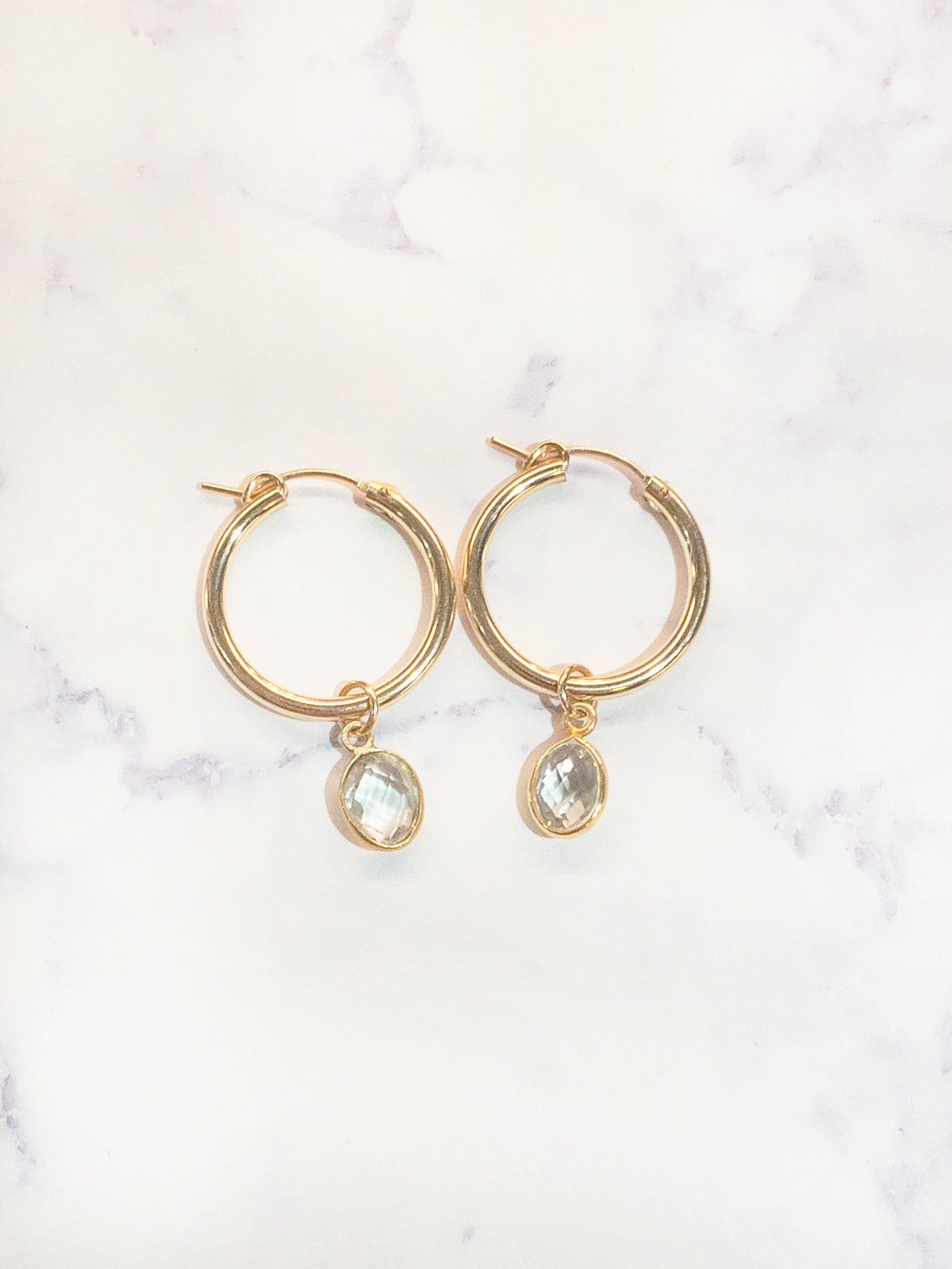 Gold Filled Hoops with Green Amethyst Gemstone