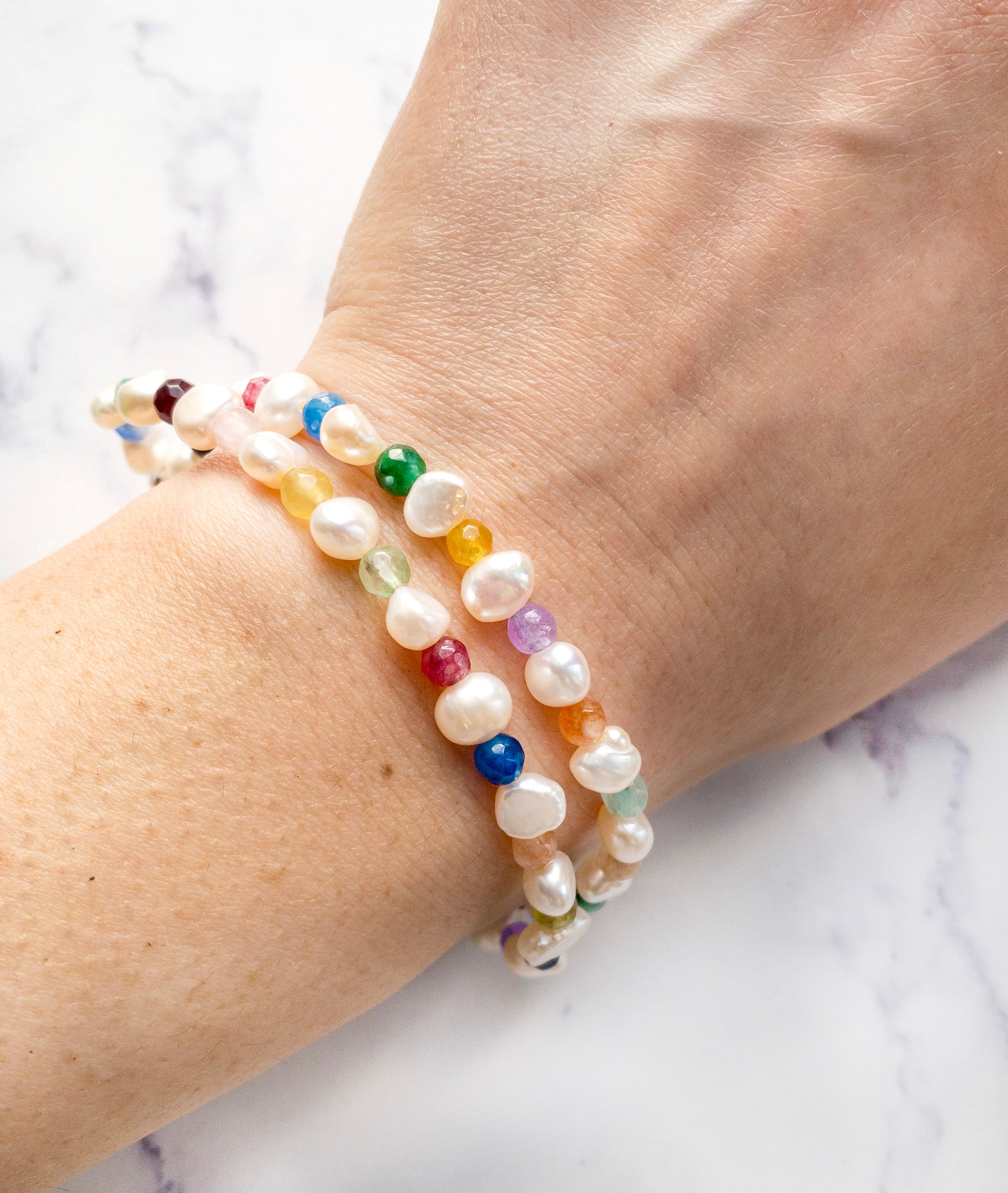 Double Pearl and Gemstone Bracelet